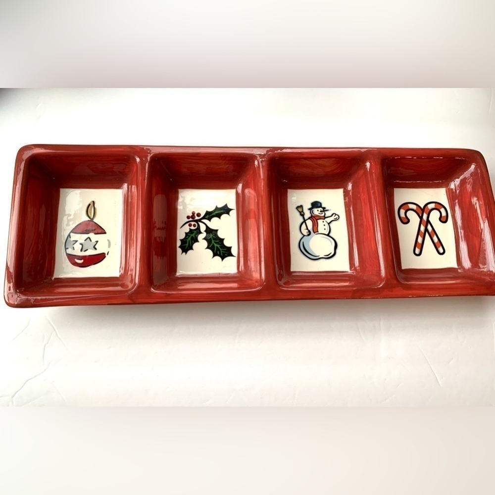 Eddie Bauer Christmas Candy Serving Plate Ornament Holly Snowman Candy Canes
